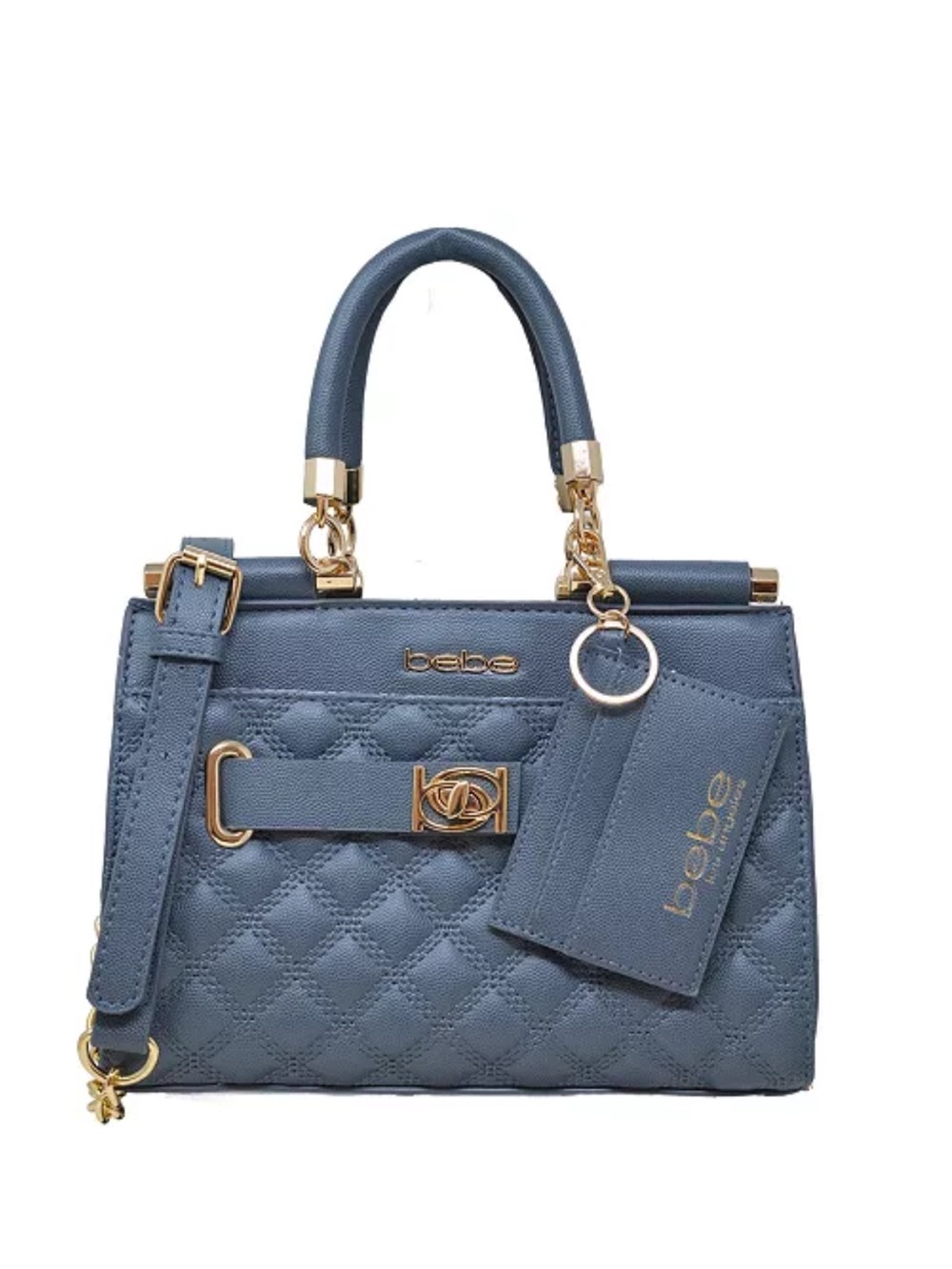 bebe Quilted Top-Handle Satchel in storm grey with Gold Hardware